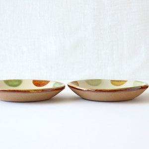 Toshin Kiln Round Plate Brown and Green Dots 15cm/5.9in | Tsuboya Ware Yachimun-Detail2