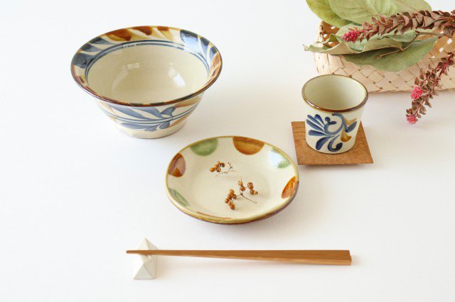 Toshin Kiln Round Plate Brown and Green Dots 15cm/5.9in | Tsuboya Ware Yachimun-Detail11