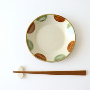 Toshin Kiln Round Plate Brown and Green Dots 15cm/5.9in | Tsuboya Ware Yachimun-Detail14