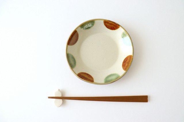 Toshin Kiln Round Plate Brown and Green Dots 15cm/5.9in | Tsuboya Ware Yachimun-Detail14