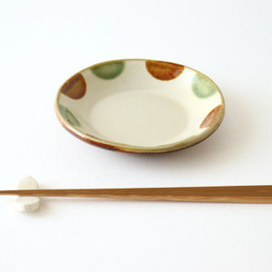 Toshin Kiln Round Plate Brown and Green Dots 15cm/5.9in | Tsuboya Ware Yachimun-Detail3