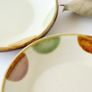 Toshin Kiln Round Plate Brown and Green Dots 15cm/5.9in | Tsuboya Ware Yachimun-Detail4