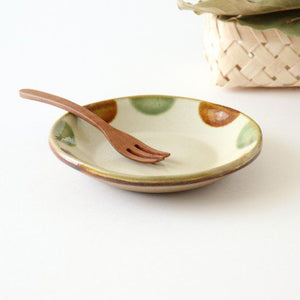 Toshin Kiln Round Plate Brown and Green Dots 15cm/5.9in | Tsuboya Ware Yachimun-Detail7