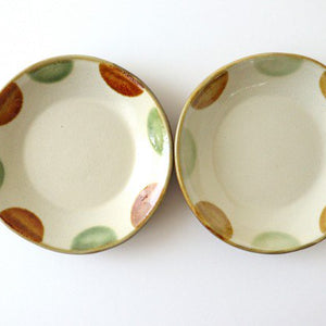 Toshin Kiln Round Plate Brown and Green Dots 15cm/5.9in | Tsuboya Ware Yachimun-Detail8