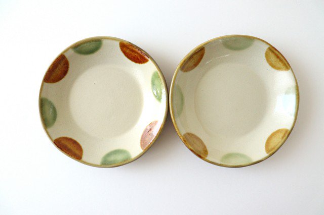 Toshin Kiln Round Plate Brown and Green Dots 15cm/5.9in | Tsuboya Ware Yachimun-Detail8