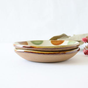 Toshin Kiln Round Plate Brown and Green Dots 15cm/5.9in | Tsuboya Ware Yachimun-Detail10