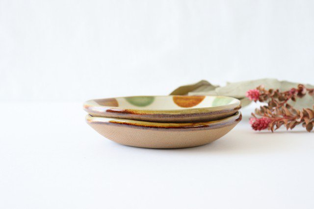 Toshin Kiln Round Plate Brown and Green Dots 15cm/5.9in | Tsuboya Ware Yachimun-Detail10