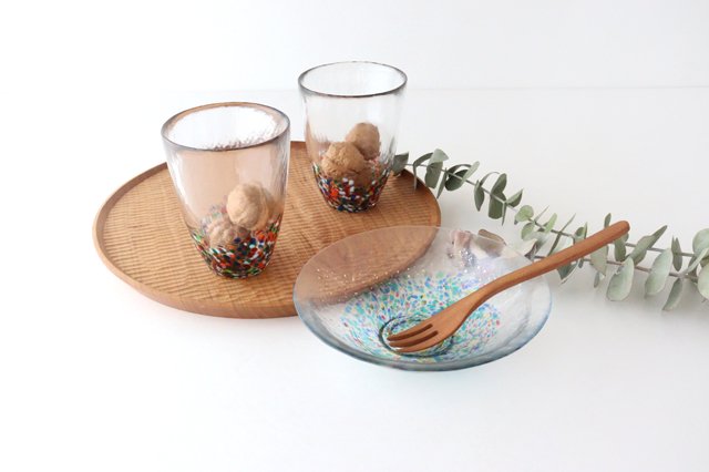 Matsuri Shallow Glass Bowl Gold | Serving Bowl Tsugaru Vidro