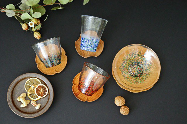 Matsuri Shallow Glass Bowl Gold | Serving Bowl Tsugaru Vidro