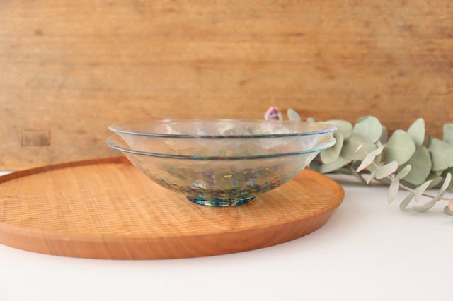 Matsuri Shallow Glass Bowl Gold | Serving Bowl Tsugaru Vidro