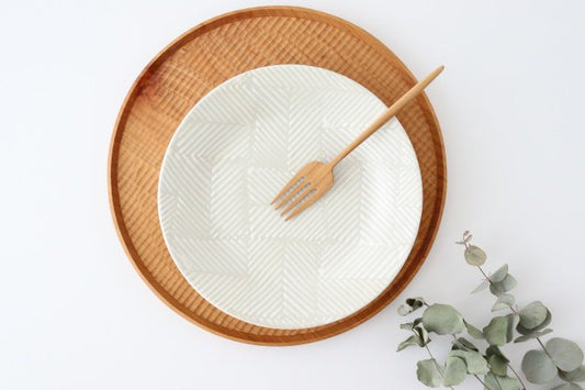 ORIME Round Plate Herringbone White 21cm/8.3in | Hasami Ware-TOP