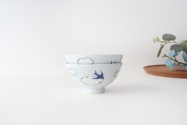 Rice bowl small porcelain cloud swallow Arita ware