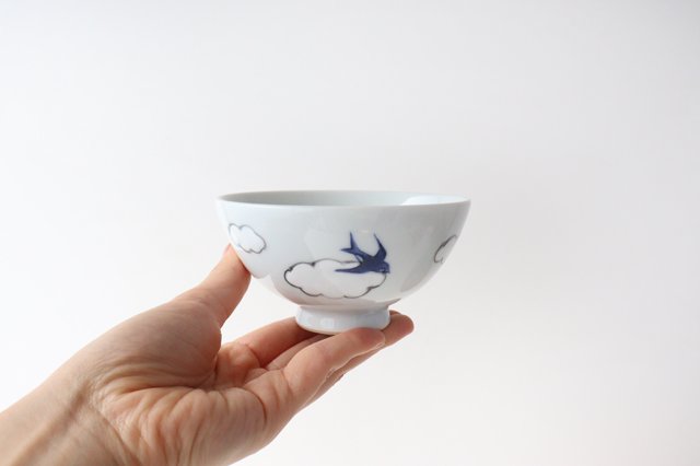 Rice bowl small porcelain cloud swallow Arita ware