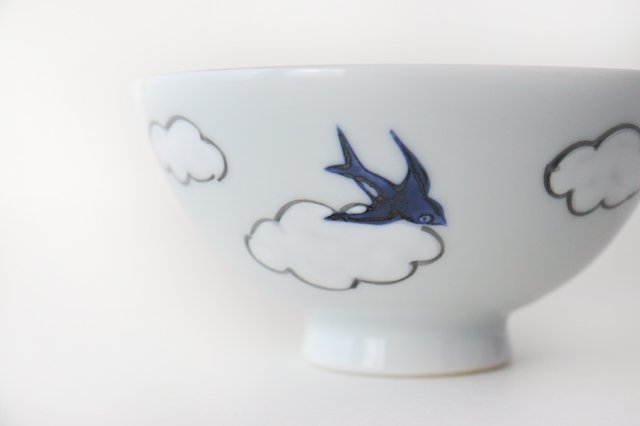 Rice bowl small porcelain cloud swallow Arita ware