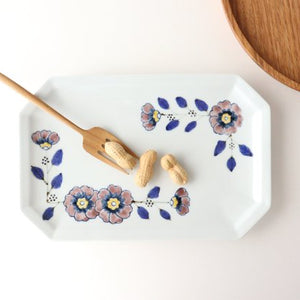 Octagonal long plate, flower crest, porcelain, Arita ware-TOP