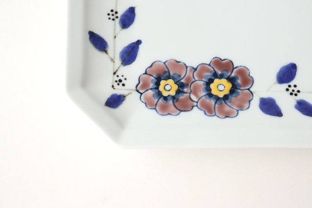 Octagonal long plate, flower crest, porcelain, Arita ware-Detail3
