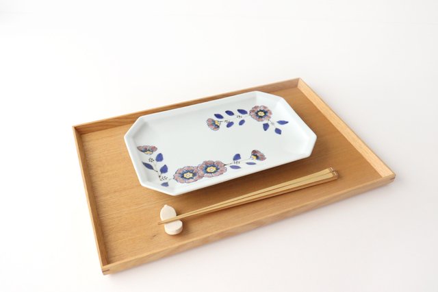 Octagonal long plate, flower crest, porcelain, Arita ware-Detail4
