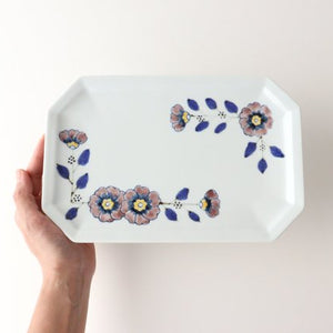 Octagonal long plate, flower crest, porcelain, Arita ware-Detail5