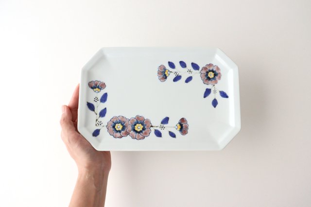 Octagonal long plate, flower crest, porcelain, Arita ware-Detail5