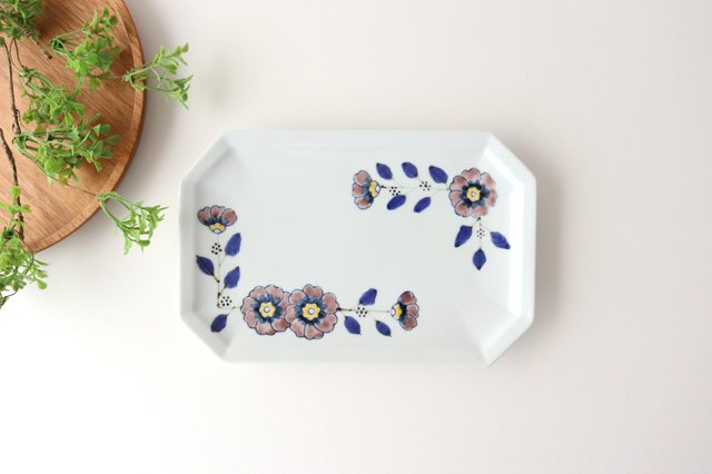 Octagonal long plate, flower crest, porcelain, Arita ware-Detail7