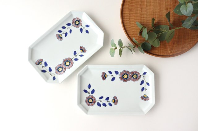 Octagonal long plate, flower crest, porcelain, Arita ware-Detail8
