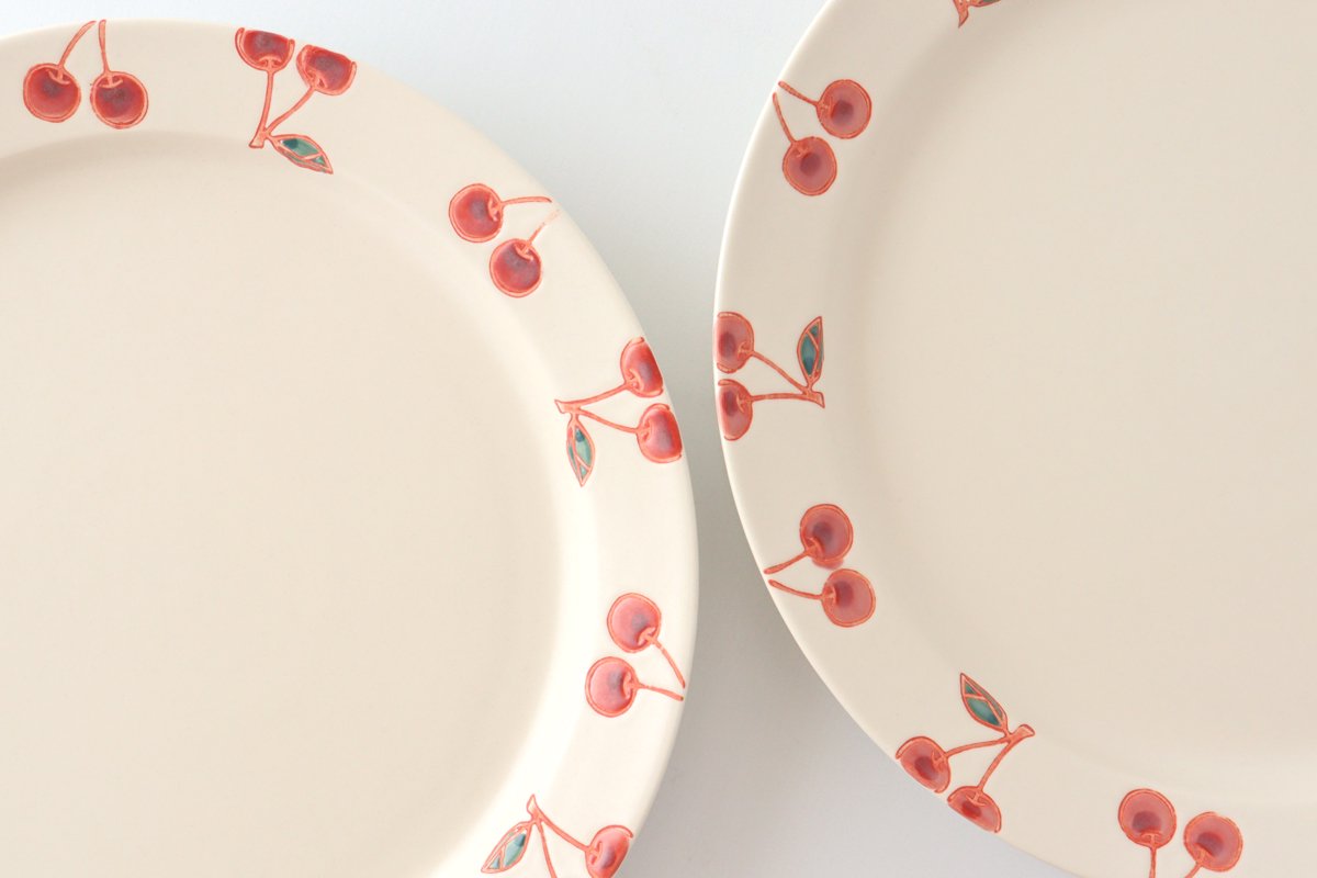 Plate L cherry porcelain fruits Hasami ware