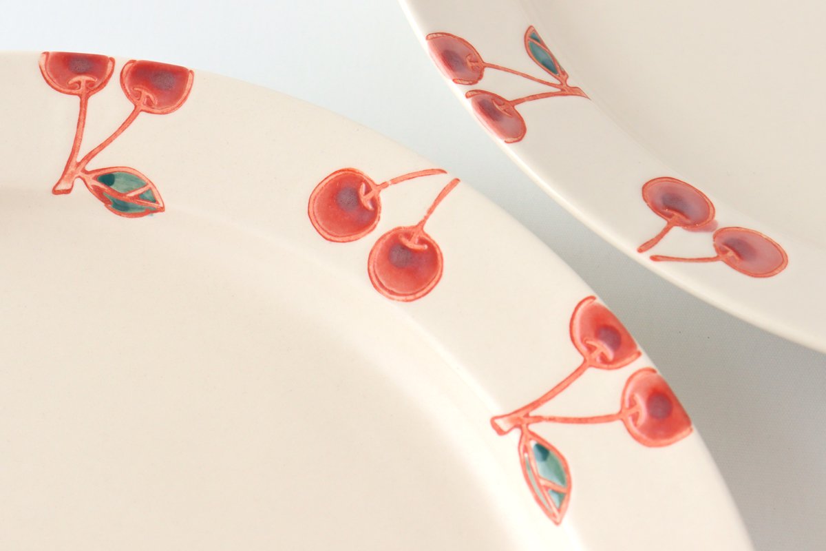 Plate L cherry porcelain fruits Hasami ware