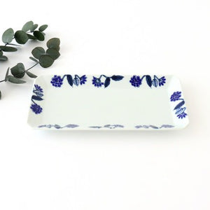 Rectangle Plate Blue Flower | Sushi Plate Hasami Ware-TOP