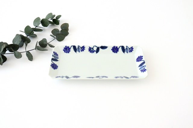 Rectangle Plate Blue Flower | Sushi Plate Hasami Ware-TOP