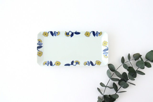 Rectangle Plate Yellow Flower | Sushi Plate Hasami Ware-TOP