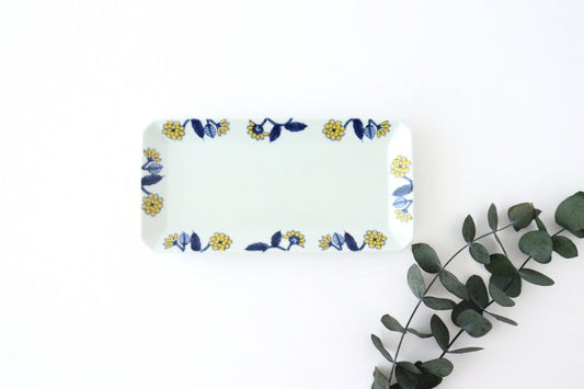 Rectangle Plate Yellow Flower | Sushi Plate Hasami Ware-TOP