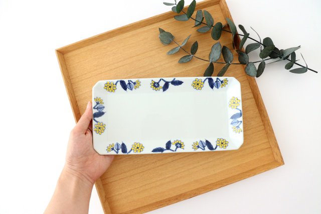 Rectangle Plate Yellow Flower | Sushi Plate Hasami Ware-Detail5