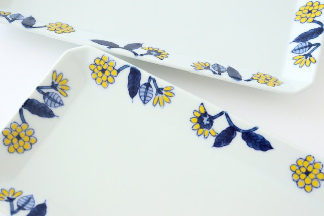 Rectangle Plate Yellow Flower | Sushi Plate Hasami Ware-Detail8