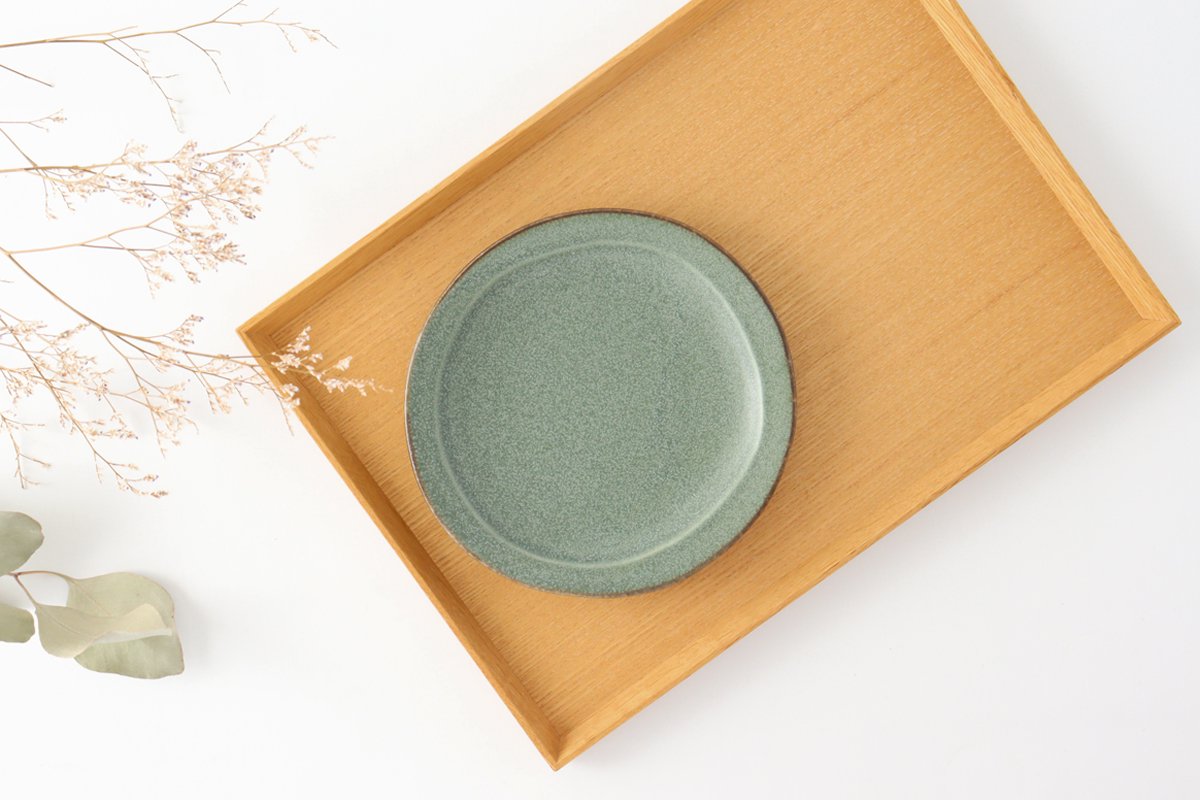 Serving plate green porcelain kei Mino ware