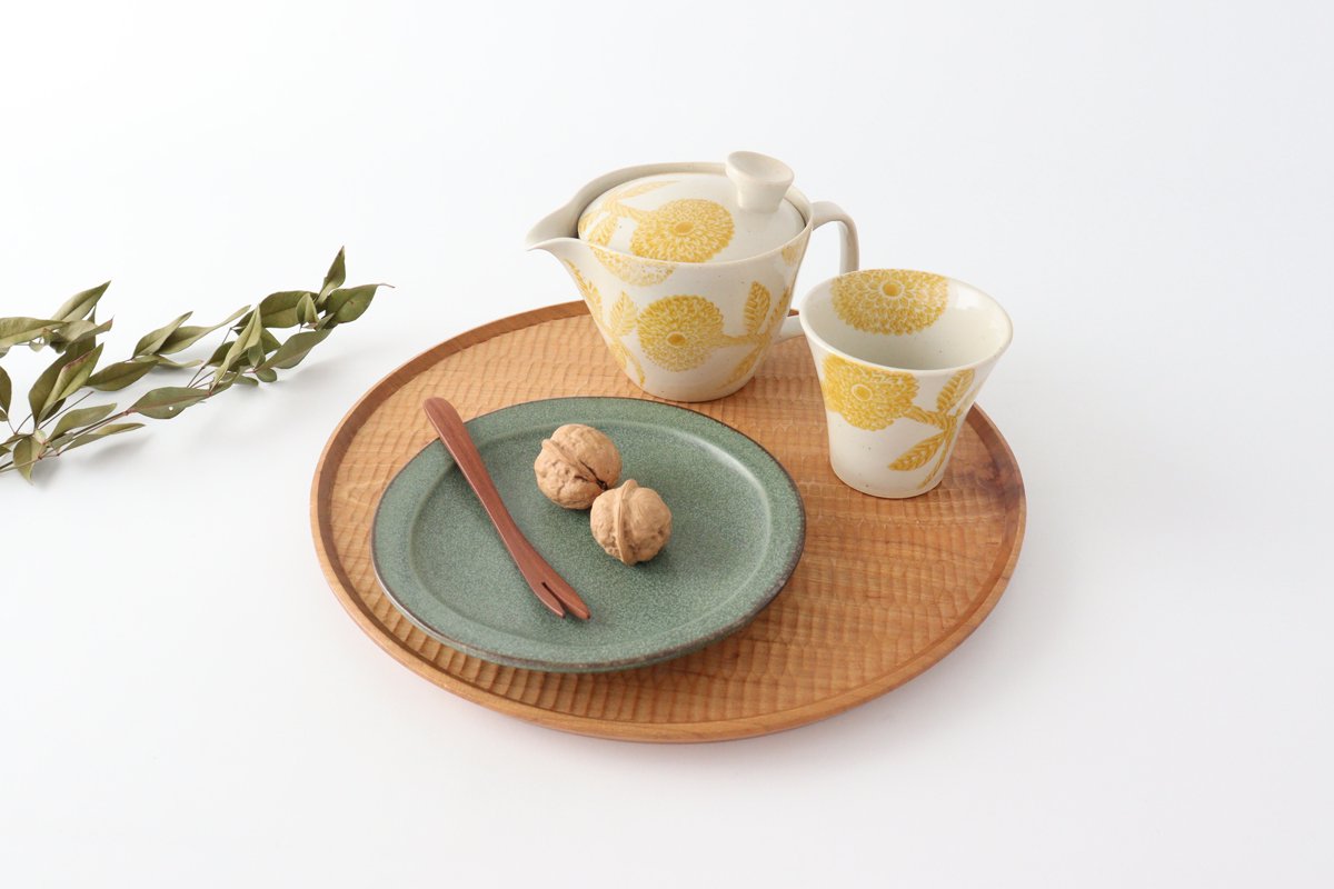 Serving plate green porcelain kei Mino ware