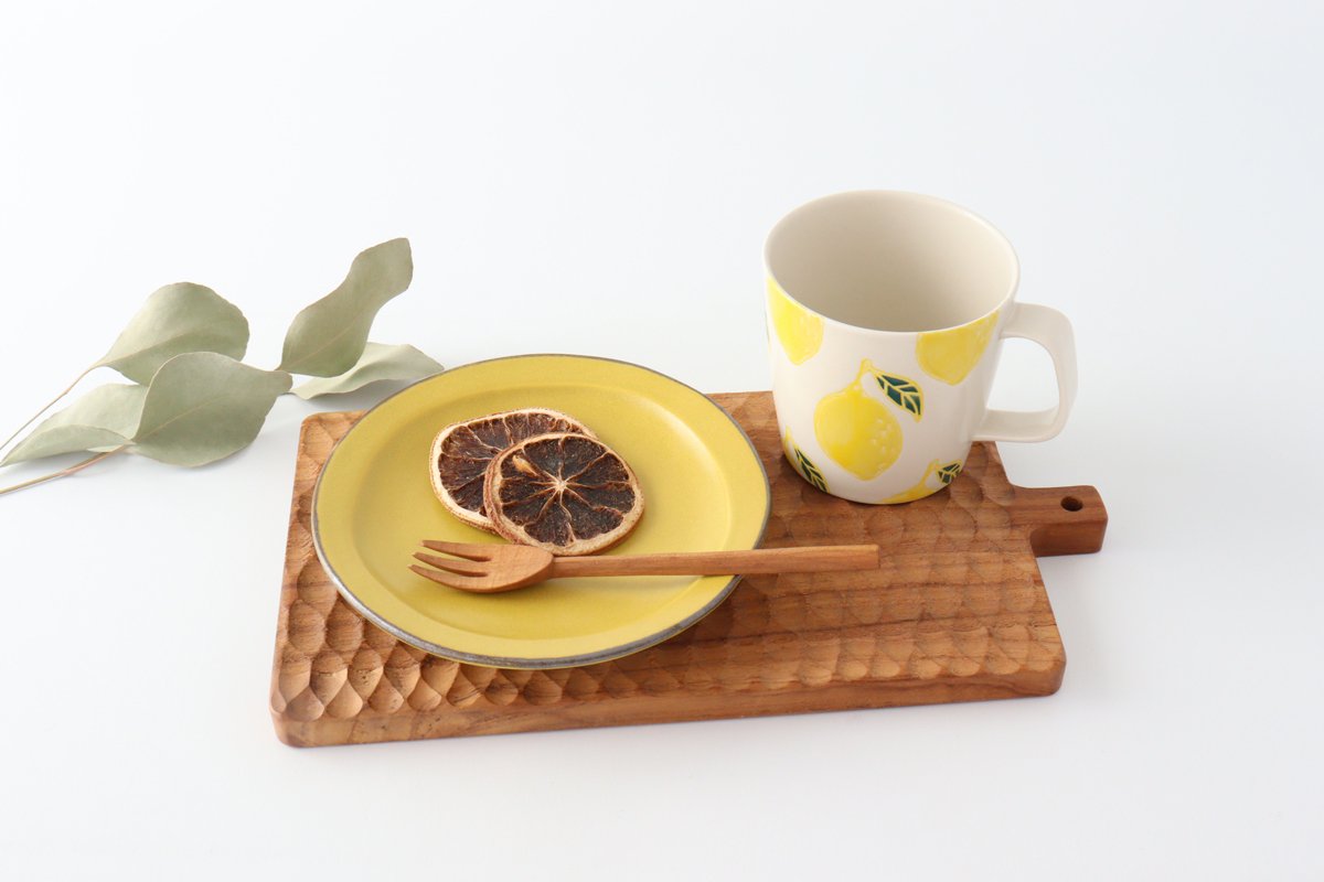 Serving plate mustard porcelain kei Mino ware