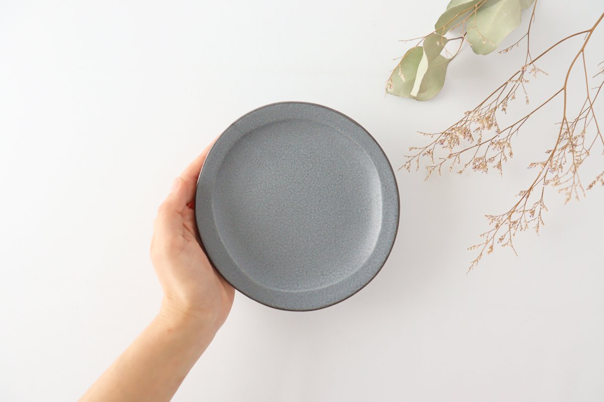 Serving plate gray porcelain kei Mino ware