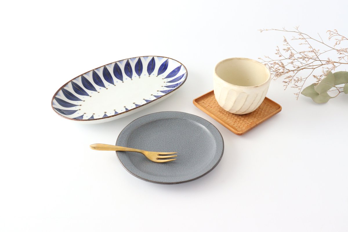 Serving plate gray porcelain kei Mino ware