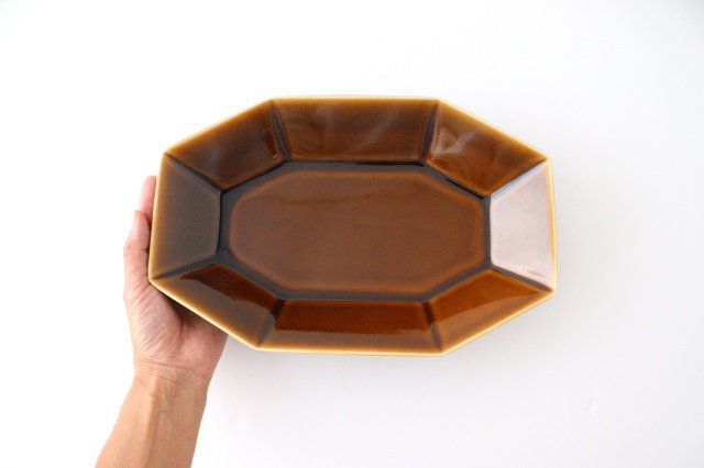 Yasumi Oval Plate Brown Porcelain Mino Ware