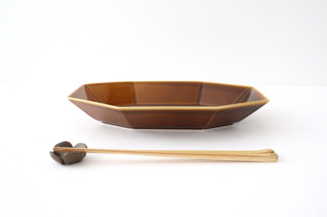 Yasumi Oval Plate Brown Porcelain Mino Ware