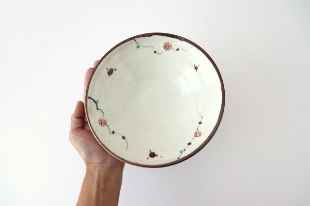 Minami Kiln Shallow Bowl Red Flowers 18cm/7.1in | Serving Bowl Mino Ware