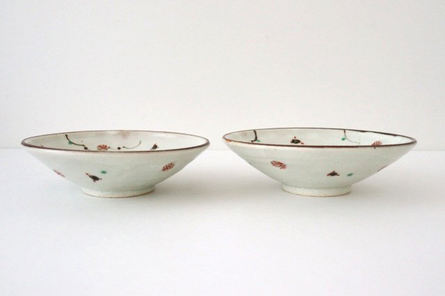 Minami Kiln Shallow Bowl Red Flowers 18cm/7.1in | Serving Bowl Mino Ware