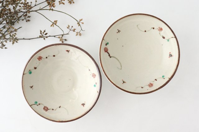 Minami Kiln Shallow Bowl Red Flowers 18cm/7.1in | Serving Bowl Mino Ware