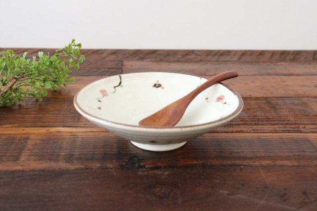 Minami Kiln Shallow Bowl Red Flowers 18cm/7.1in | Serving Bowl Mino Ware