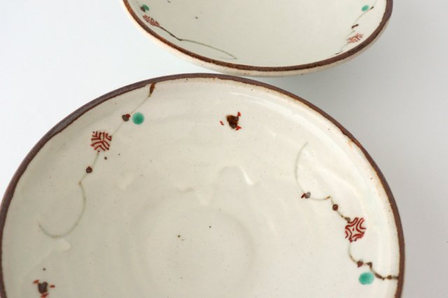 Minami Kiln Shallow Bowl Red Flowers 18cm/7.1in | Serving Bowl Mino Ware