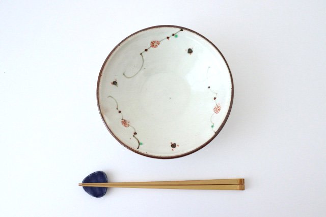 Minami Kiln Shallow Bowl Red Flowers 18cm/7.1in | Serving Bowl Mino Ware