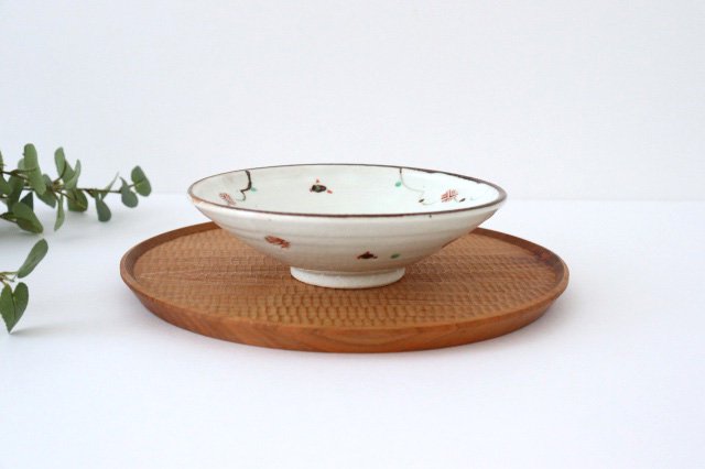 Minami Kiln Shallow Bowl Red Flowers 18cm/7.1in | Serving Bowl Mino Ware