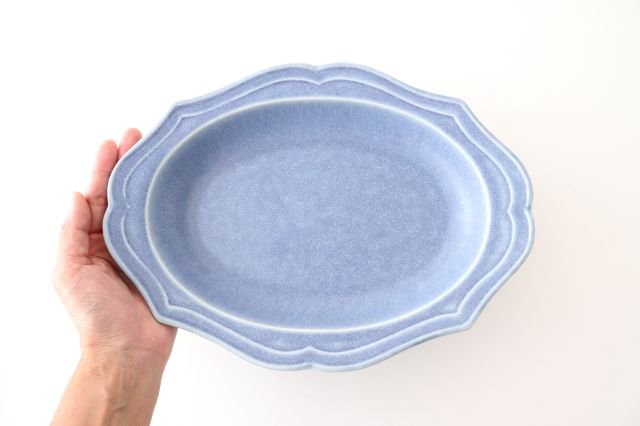 Oval plate L blue porcelain Monet Mino ware
