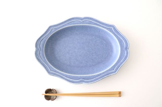 Oval plate L blue porcelain Monet Mino ware