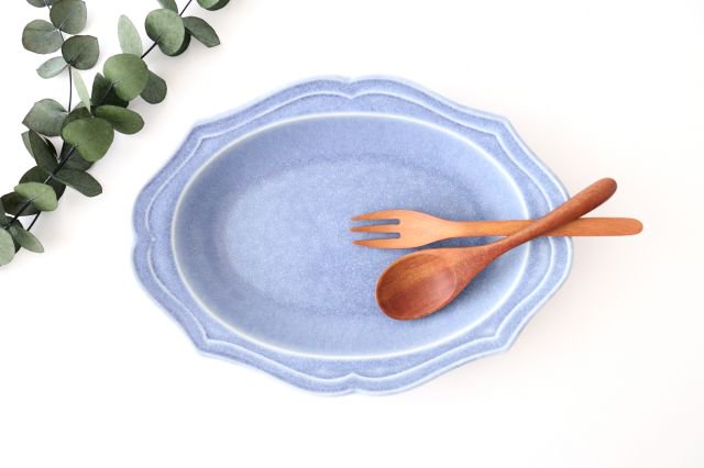Oval plate L blue porcelain Monet Mino ware